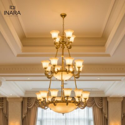 Antique Brass Candle Arm Chandelier