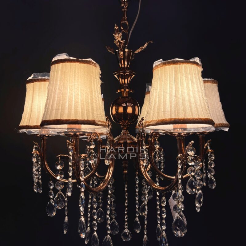 Vintage Muse Brass Crystal Fabric Chandelier - Image 2