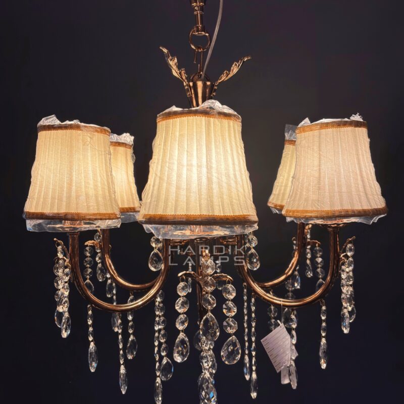 Vintage Muse Brass Crystal Fabric Chandelier - Image 3