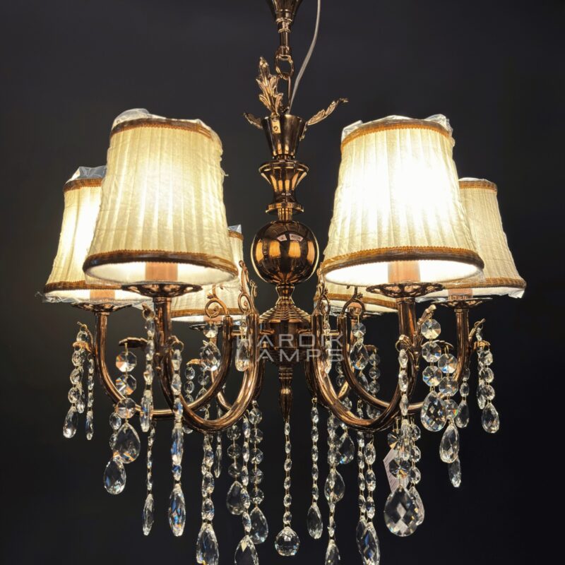 Vintage Muse Brass Crystal Fabric Chandelier - Image 4