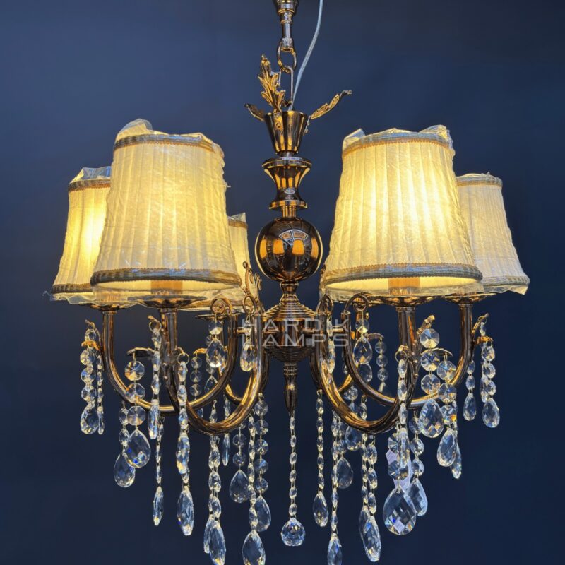 Vintage Muse Brass Crystal Fabric Chandelier - Image 5
