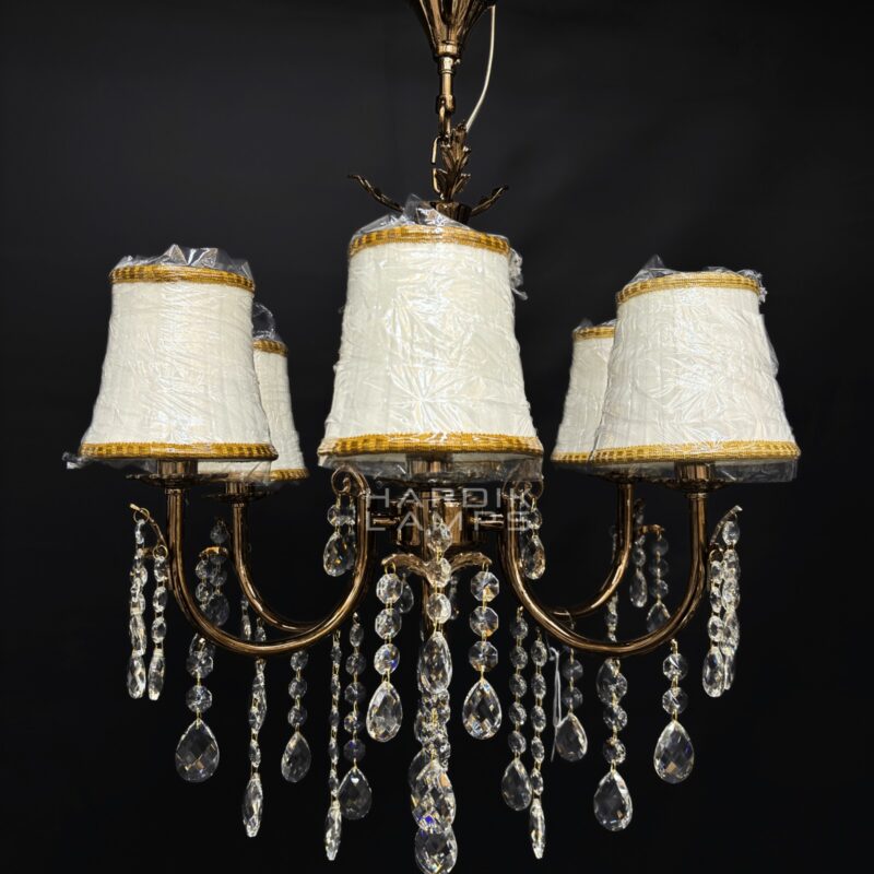 Vintage Muse Brass Crystal Fabric Chandelier - Image 6