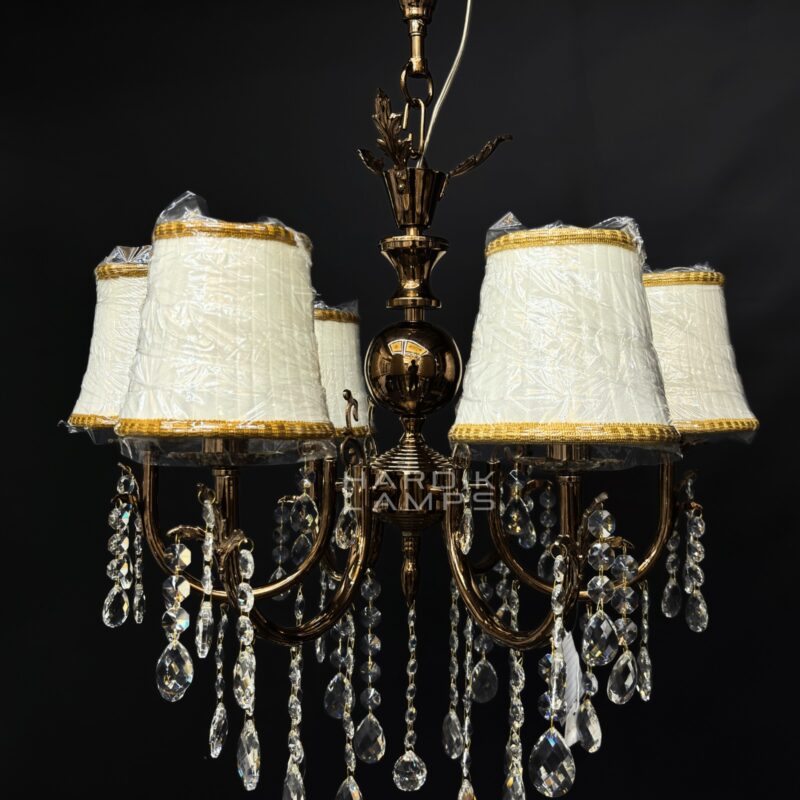 Vintage Muse Brass Crystal Fabric Chandelier - Image 7